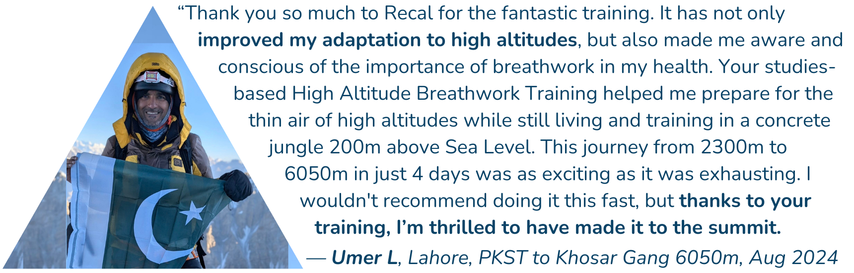 Umer-Latif Picture of Umer. L on a summit holding Pakistani Flag with his testimonial